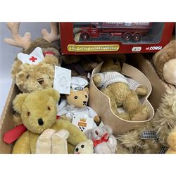 Large quantity of teddy bears together with boxed Corgi Mobilgas Mack LJ 6 tanker and two Corgi Eddie Stobart die cast lorries