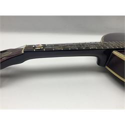 Chinese F-hole eight-string mandolin with sunburst finish, mother-of-pearl inlay of dragons chasing the flaming pearl and dragon carved headstock L71cm