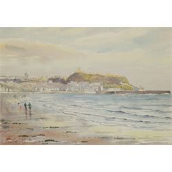 Edward H Simpson (British 1901-1989): Figures on the South Bay Scarborough, watercolour signed 25cm x 36cm
