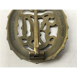 Two WW2 German Sports badges - SA sports badge marked verso 'W.Redo Eigentum D. Obersten SA. Fuhrung Saar Lautern'; and DRL sports badge marked verso 'Wernstein Jena D.R.G.M. 35269' (2)