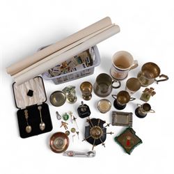 Collection of sporting tankards and trophies, awarded to Colin Appleton former Scarborough FC manager, together with two Spanish posters, cigarette cards and other souvenirs