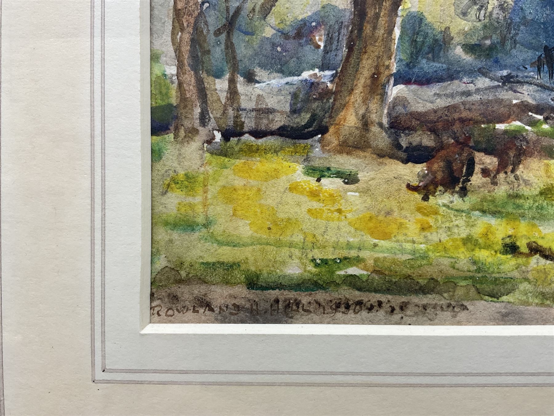 Rowland Henry Hill (Staithes Group 1873-1952): St Nicholas' Church - Roxby near Whitby, watercolour signed and dated 1930, 17cm x 24cm 
Provenance: with T B & R Jordan Fine Art Specialists, Stockton on Tees, label verso