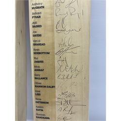 Two signed Yorkshire County cricket bats, from 2011 and 2012 seasons, bearing signatures including Adil Rashid, Andrew Gale, Ryan Sidebottom, Gary Ballance etc