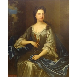  Attrib. Charles d' Agar (French 1669-1723): 'Frances Russell 1638-1721' - Full length portrait of the 4th daughter of Oliver Cromwell, oil on canvas unsigned titled, c1705-10, 122cm x 100cm Provenance: from the estate of Ms. Norma Farnes of Oak Tree House, Egton Bridge purchased from Atrium Antiques Guisborough March 1983, attributed by Malcolm Rogers of the National Portrait Gallery May 1983 (original letters included) purchased from Mr Pennyman Ormesby Hall Middlesborough  