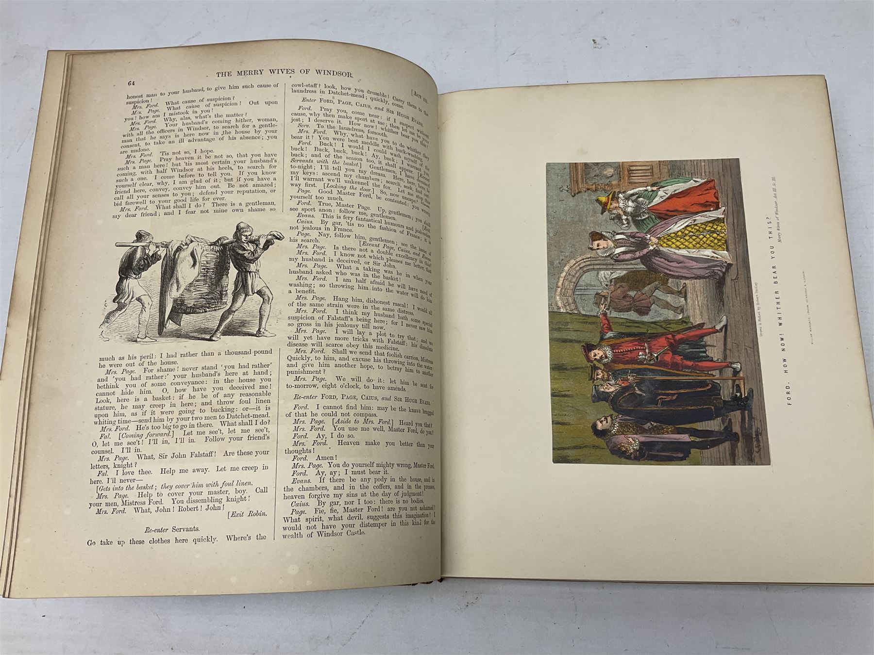 The Library Shakspeare Illustrated by Sir John Gilbert, George Cruikshank and R. Dudley with laid-in colour plates, three volumes, uniformly bound in half leather with a.e.g.