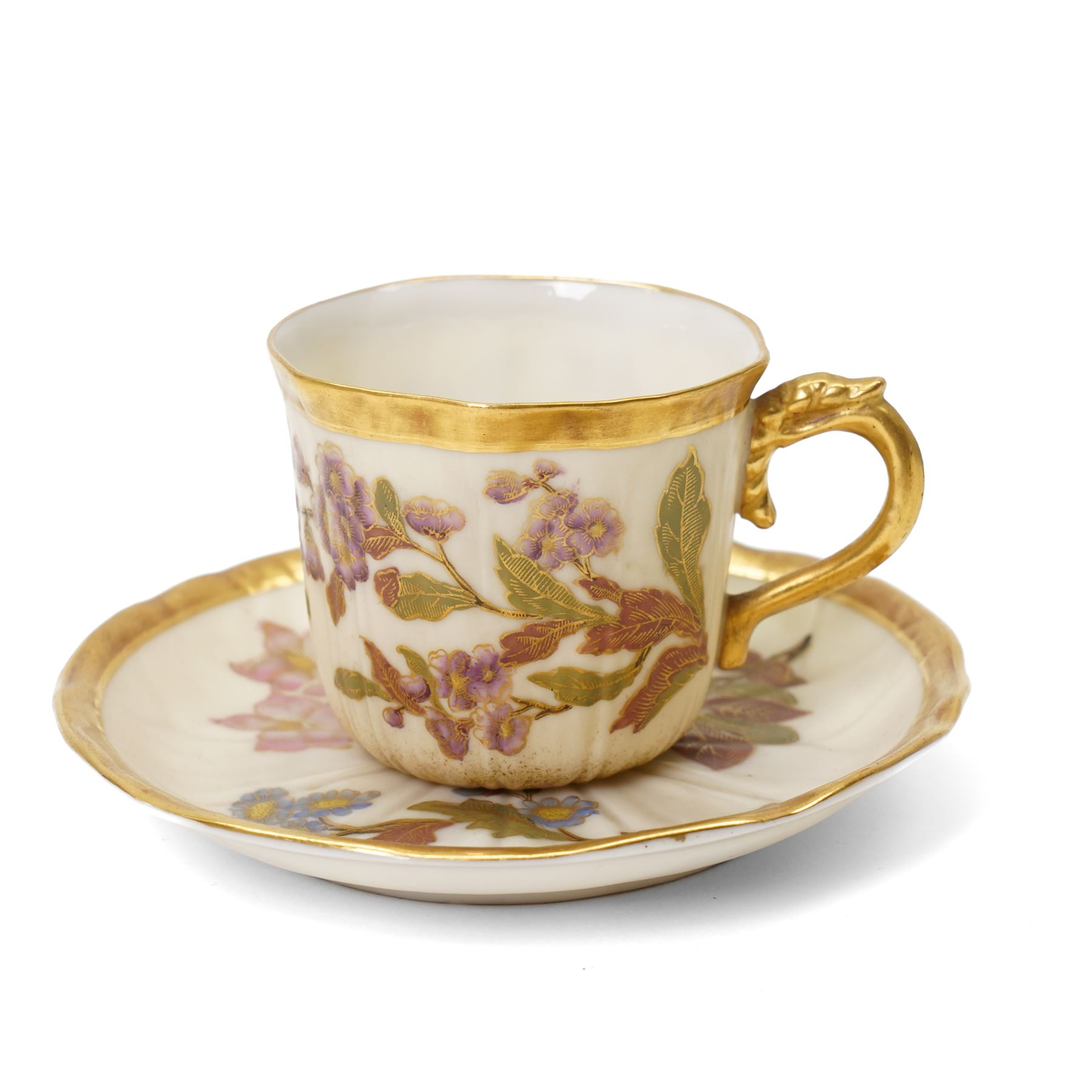 Collection of Worcester blush ivory, including a pot pourri and a pair of candlesticks by George Grainger & Co, with brown and green stamps to bases, together with a teacup and saucer with marks in puce, candlesticks H12cm 