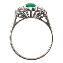 18ct white gold emerald and six stone diamond ring, London import marks 1978