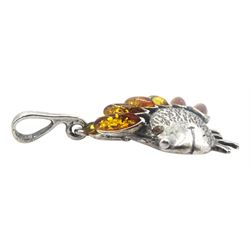 Silver Baltic amber hedgehog pendant, stamped 925