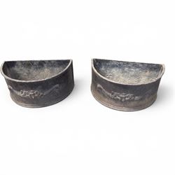 Pair of 19th century decorative lead planters of demi-lune form, decorated with raised relief floral swag decoration
