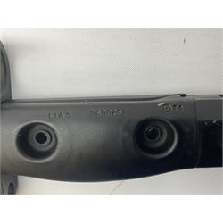 British Army L1A3 SLR Self Loading Rifle bayonet, with 20.5cm Bowie type fullered blade, hooked pommel with working push release button, grip secured by two deeply recessed rivets and marked L1A3 9600257 D71; in matching black scabbard L32.5cm overall