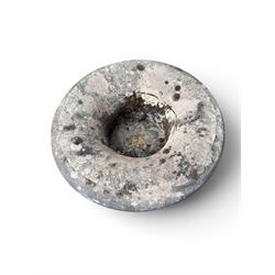 Carved sandstone garden urn, gadrooned campana form