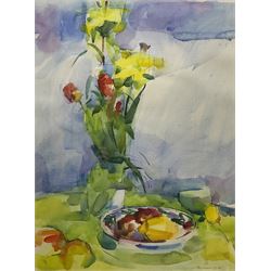 Roy Freer (British 1938-): 'Yellow Flowers/Green', watercolour signed and dated '88, titled verso 66cm x 49cm 