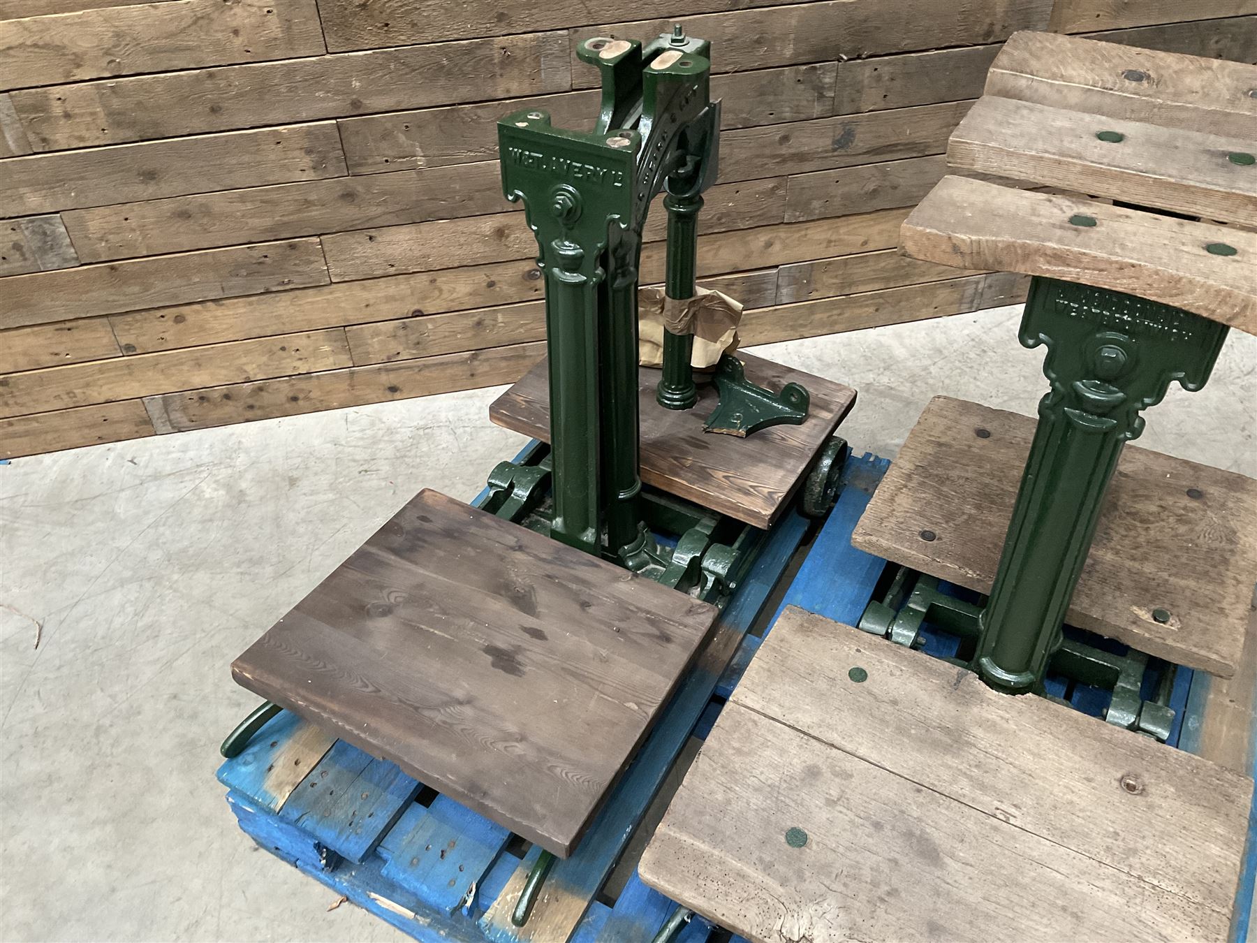 Two pairs of Victorian cast iron potato scales, one damaged with a 5kg weight