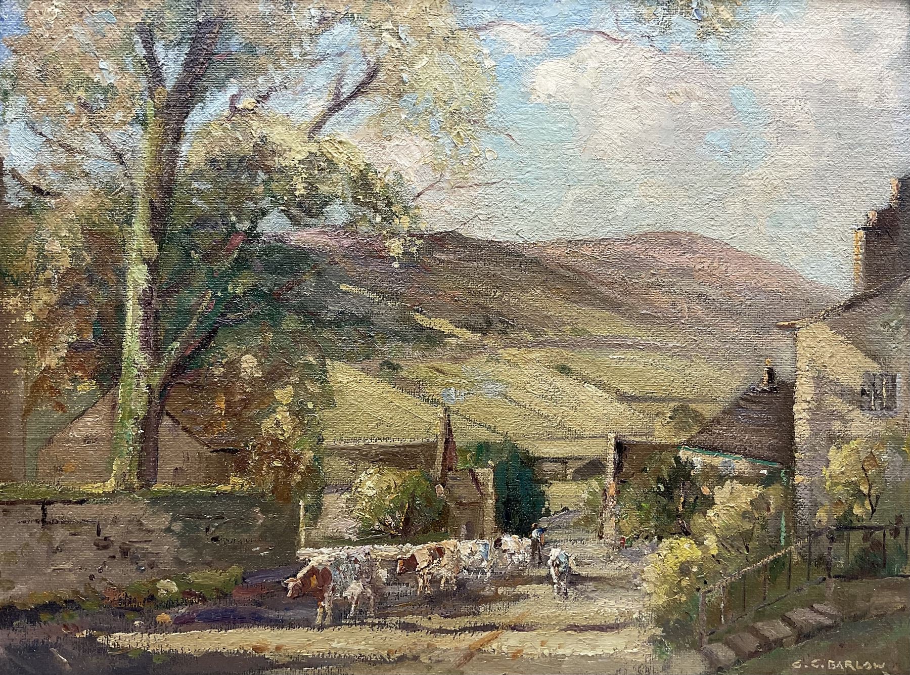 Gordon Clifford Barlow (British 1913-2005): 'Kettlewell - Yorkshire Dales', oil on board signed, titled on artist's studio label verso 37cm x 50cm 
Notes: Barlow was the protégé of Herbert Royle (1870-1958)