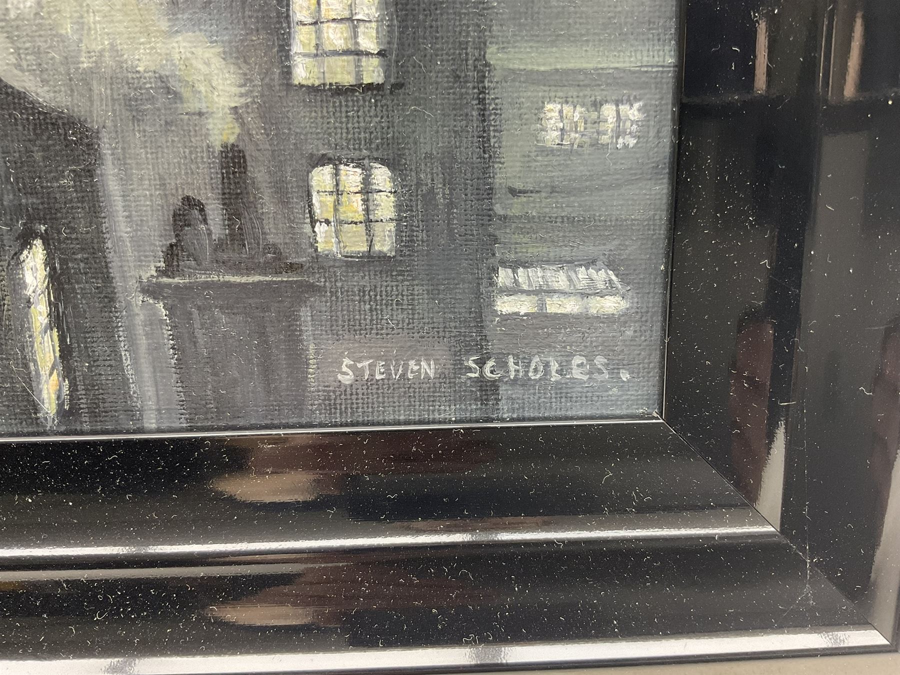 Steven Scholes (Northern British 1952-): 'City of London 1962', oil on canvas signed, titled verso 29cm x 39cm