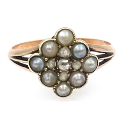  Victorian seed pearl and diamond rose gold ring, similar brooch and pendant locket  