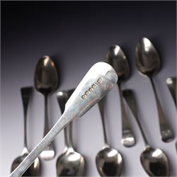 Pair of George III silver table spoons with engraved decoration London 1809 Maker Hester Bateman and eight other 19th century silver table spoons, various dates and makers (10) 