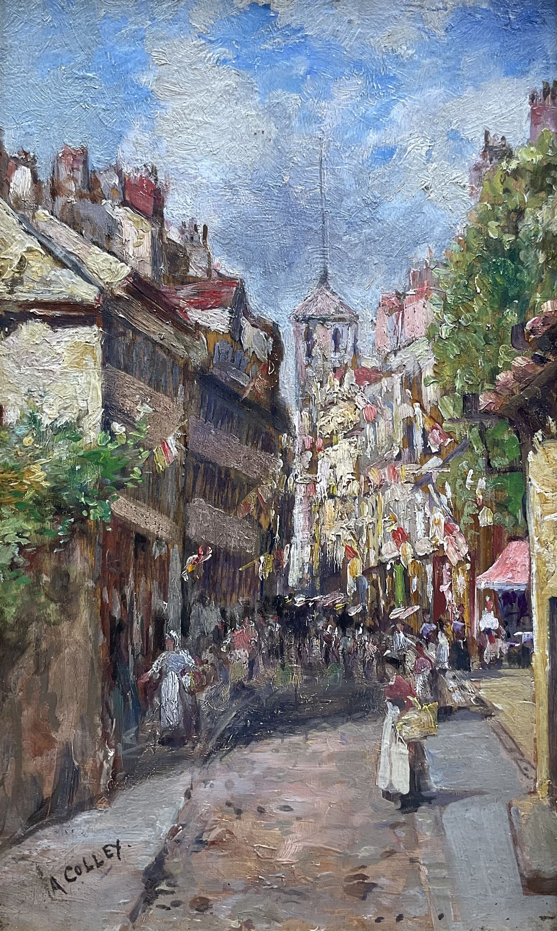 Andrew Colley (Staithes Group 1859-1910): Street in 'Paris', oil on panel signed, indistinctly titled verso 22cm x 13cm