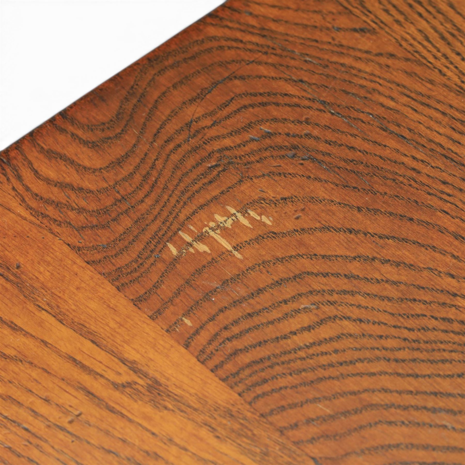 17th century design oak refectory dining table, rectangular table on stretcher base with shaped ends 