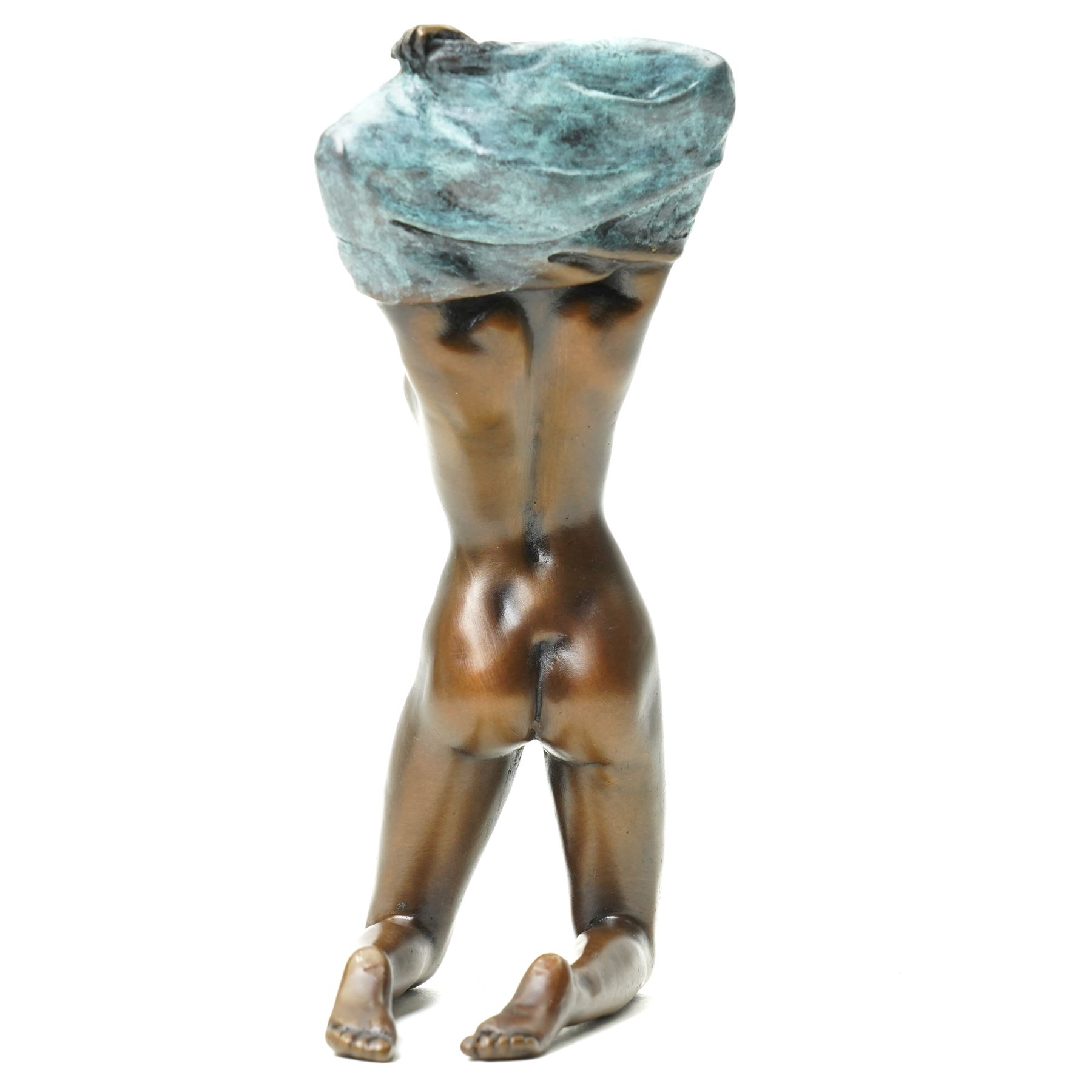 After Milo - bronze figure of a kneeling nude figure removing her shirt, bearing signature H17cm