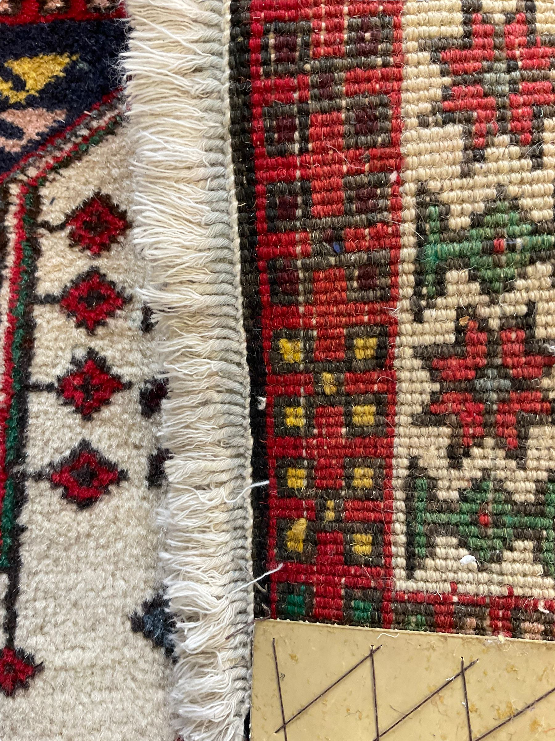 Persian Ardebil runner rug, beige and red ground, diamond centre pattern