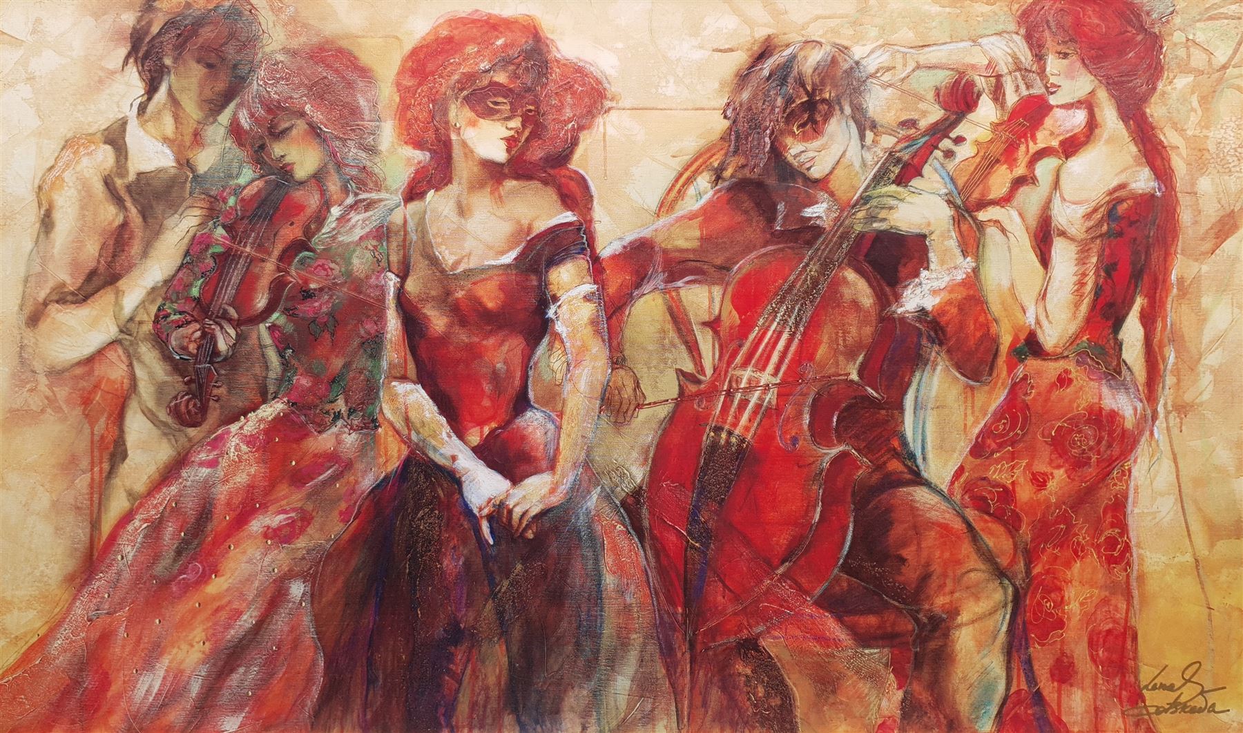 Lena Sotskova (Russian 1963-): 'Apassionato', hand embellished giclee print on canvas signed, titled and numbered 325/375 verso 60cm x 101cm