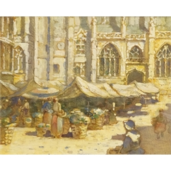  Lionel Townsend Crawshaw (Staithes Group 1864-1949): Market by Rouen Cathedral, watercolour signed 23cm x 28cm  