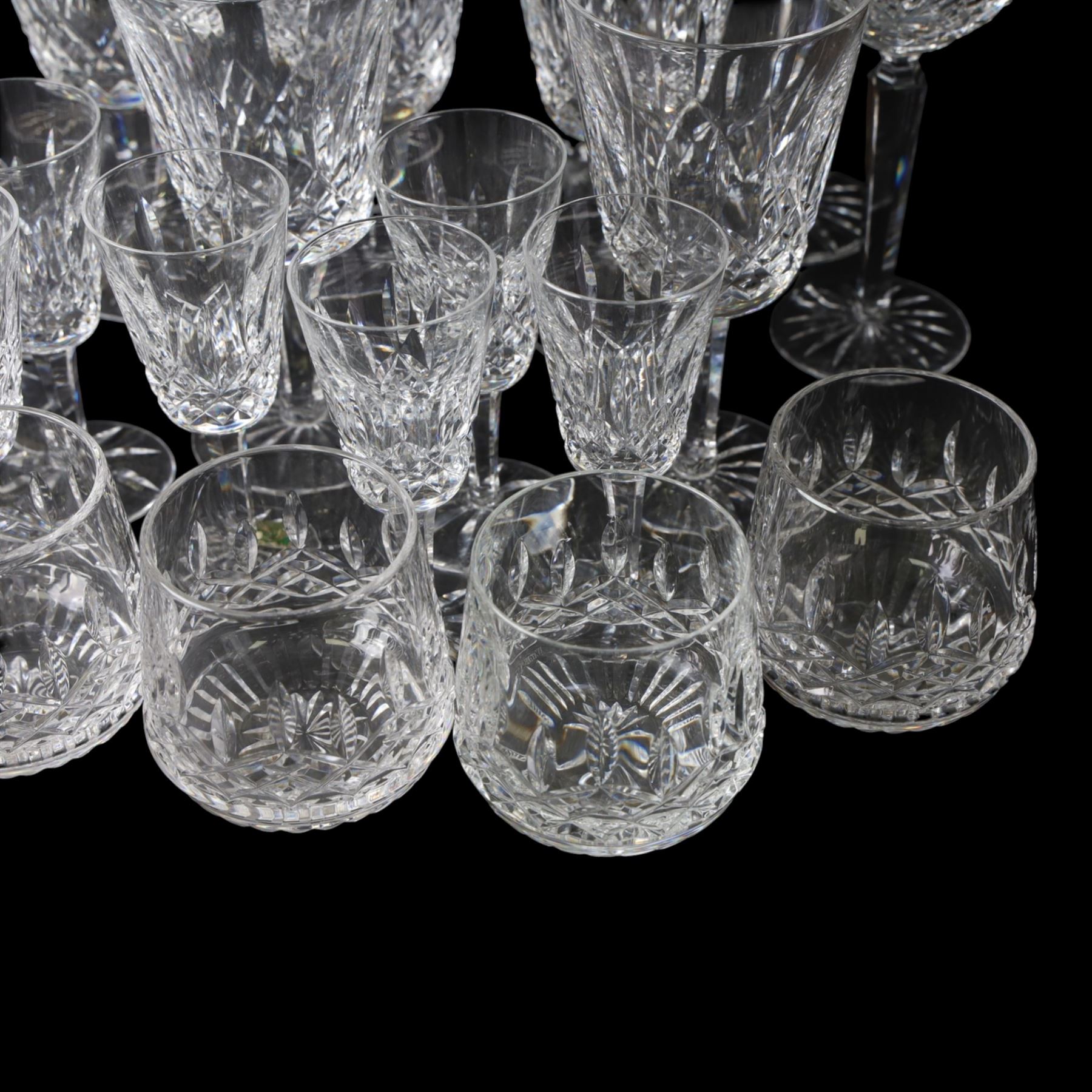 Waterford Lismore glassware for six covers, comprising hock glasses, wine glasses, tumblers and sherry glasses