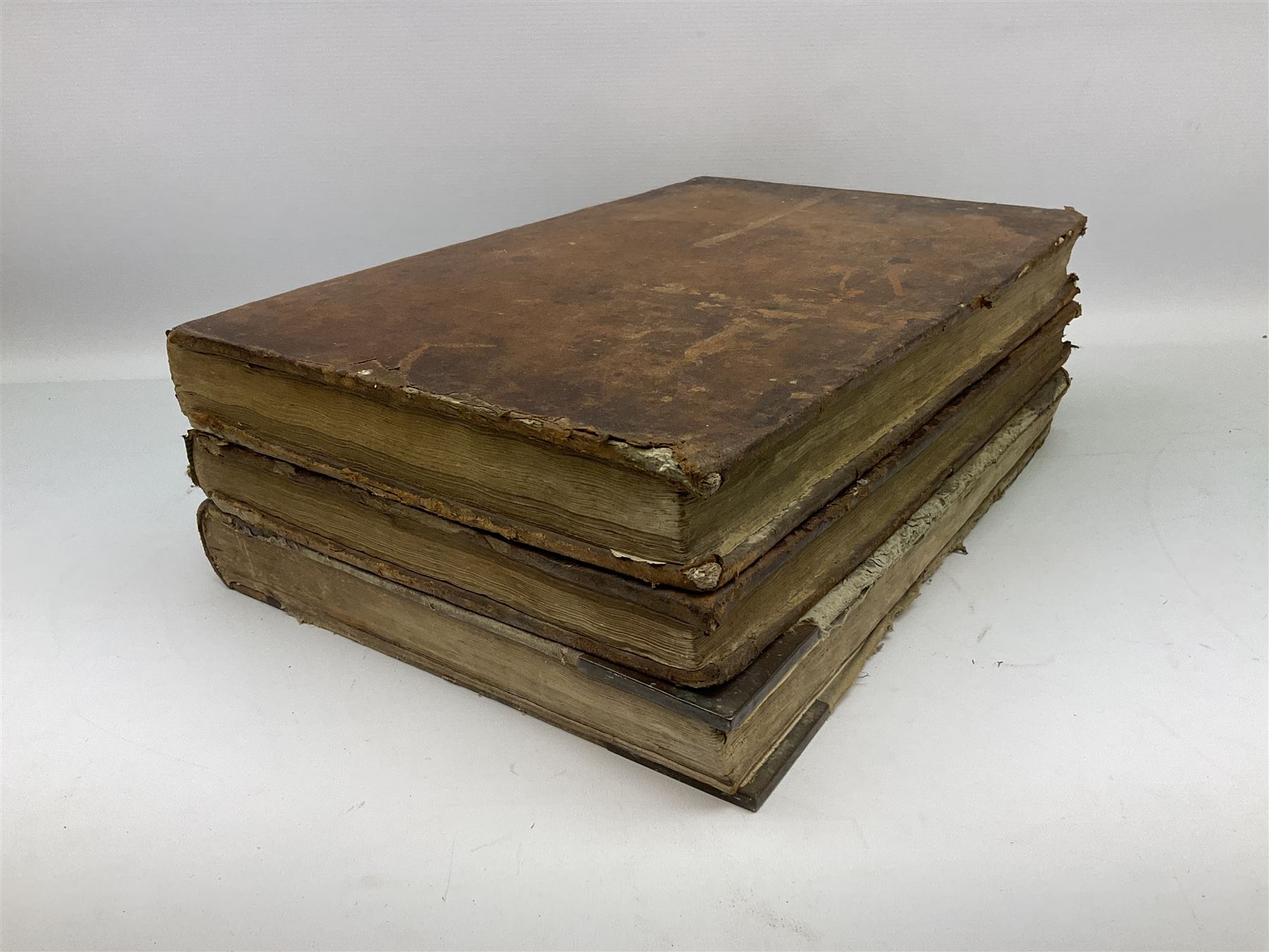 Six 19th century leather bound books of music comprising Graduale Juxta Missale Romanum and Antiphonarium Romanum. Both 1828 Divione; Graduel Romain and Psautier Romain. Both 1859 Digne/Paris; Graduel Romain. 1872 Marseille; and Missale Romanum. 1853 Mechliniae (6)