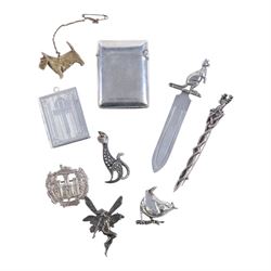 Collection of silver, including Kangaroo book mark, six silver brooches, comprising silver...