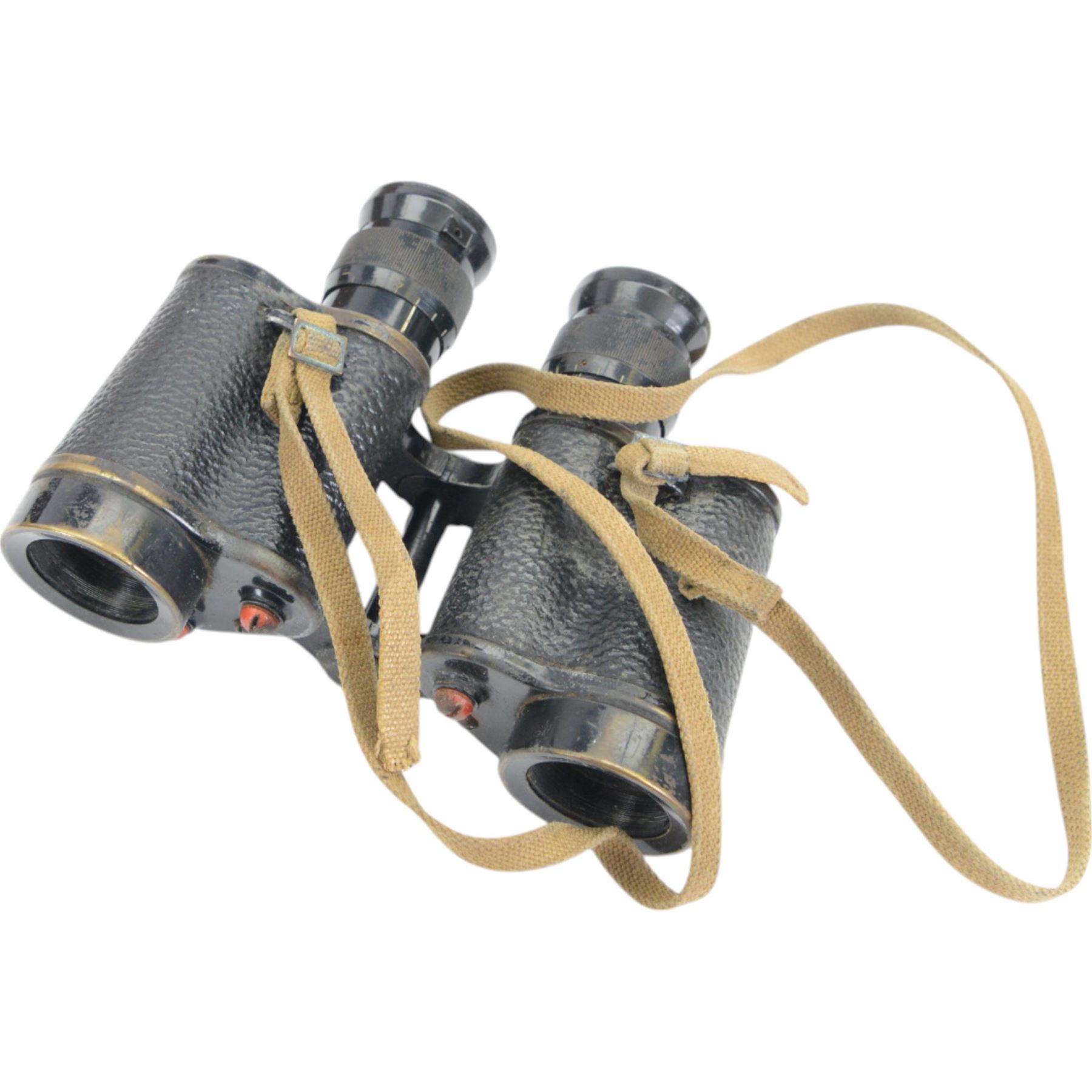 WWII Taylor-Hobson OS420 MA Bino Prism No.2 MK III x6 binoculars, the body marked with broad arrows, the case marked 6E/293 AM, togethter with another pair of Taylor-Hobson OS308 GA Bino Prism No.2 MK.II x6 cased and one other pair of binoculars 