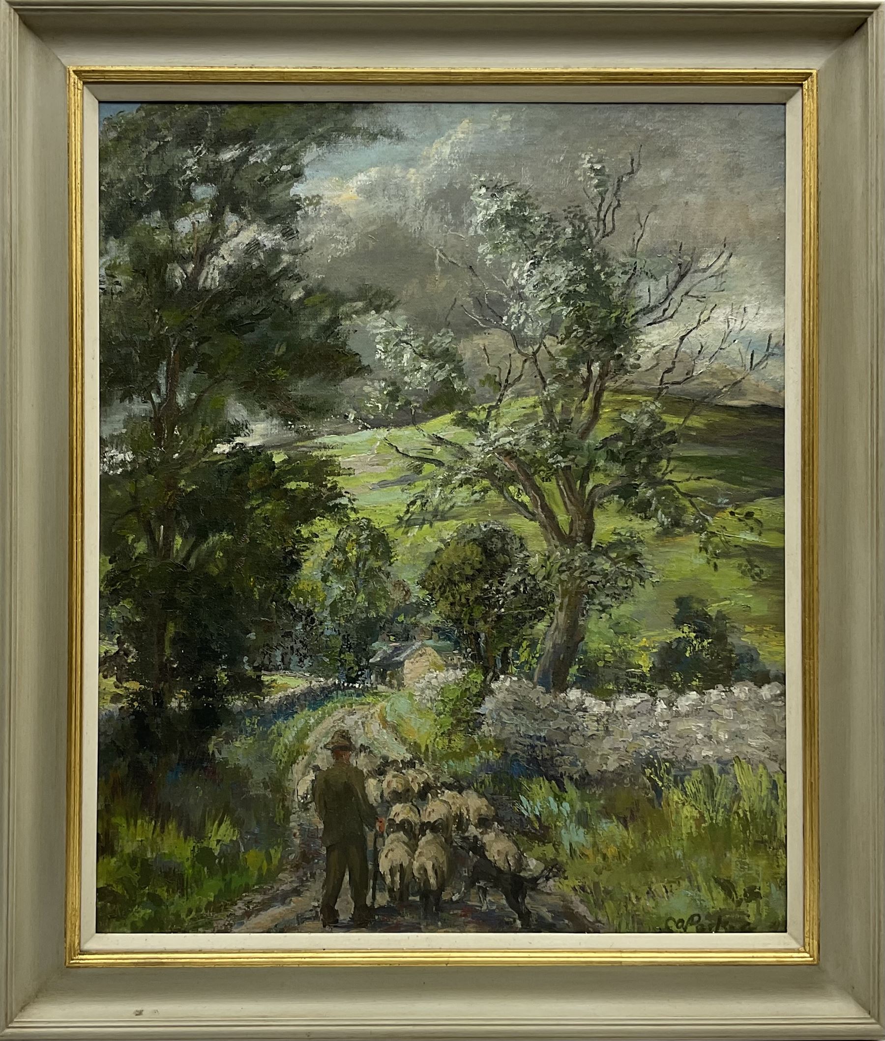 Constance-Anne Parker (British 1921-2016): 'Thunderstorm Malham', oil on canvas signed, with further image verso 74cm x 61cm
Provenance: direct from the artist's family previously unseen on the open market