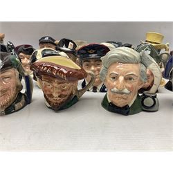 Large collection of Royal Doulton miniature character jugs, to include The Postman D6801, The London 'Bobby' D6762, Old Salt, D6554, Sir Henry Doulton D6703 etc  