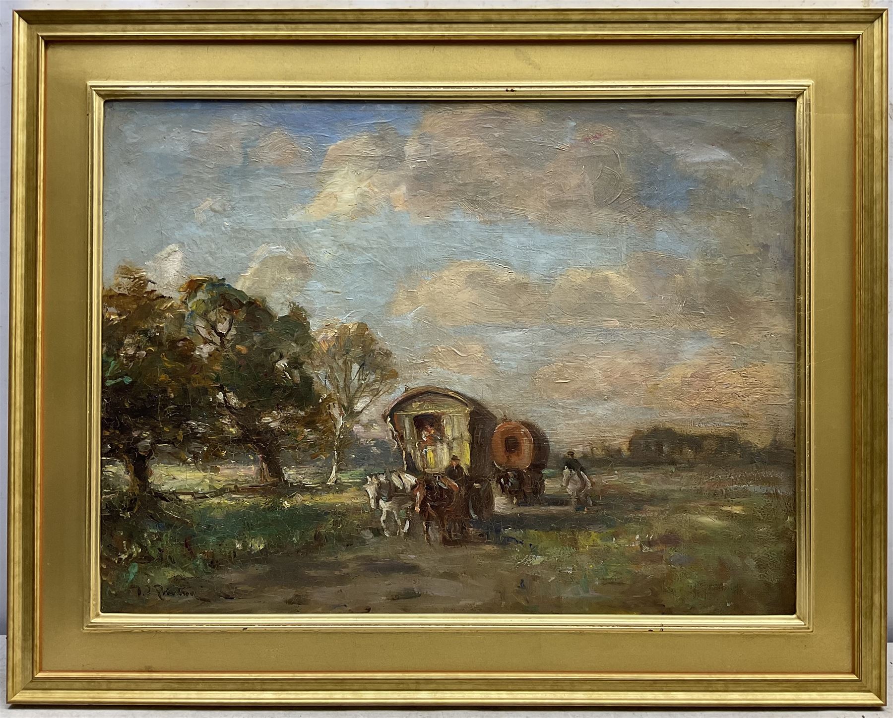 David Thomas Robertson (British 1879-1952): Bowtop Caravans on the Road, oil on canvas signed 44cm x 60cm