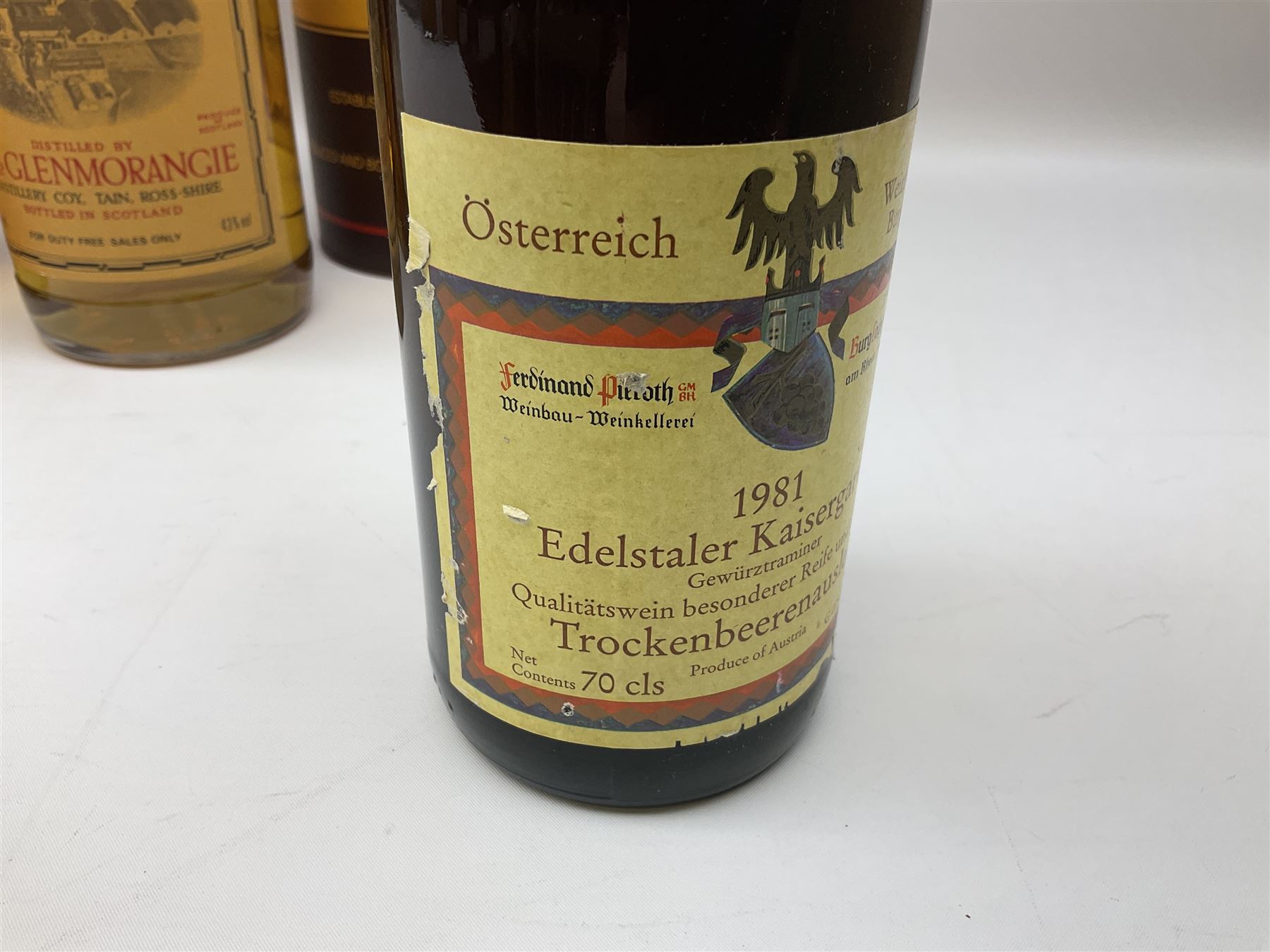 Mixed alcohol to include Glenmorangie 10 years old single Scotch whisky, Cardhu 12 year old Malt whisky, Ferdinand Pieroth 1949 Gau-Odernheimer Petersberg Beerenauslese, etc various contents and proofs