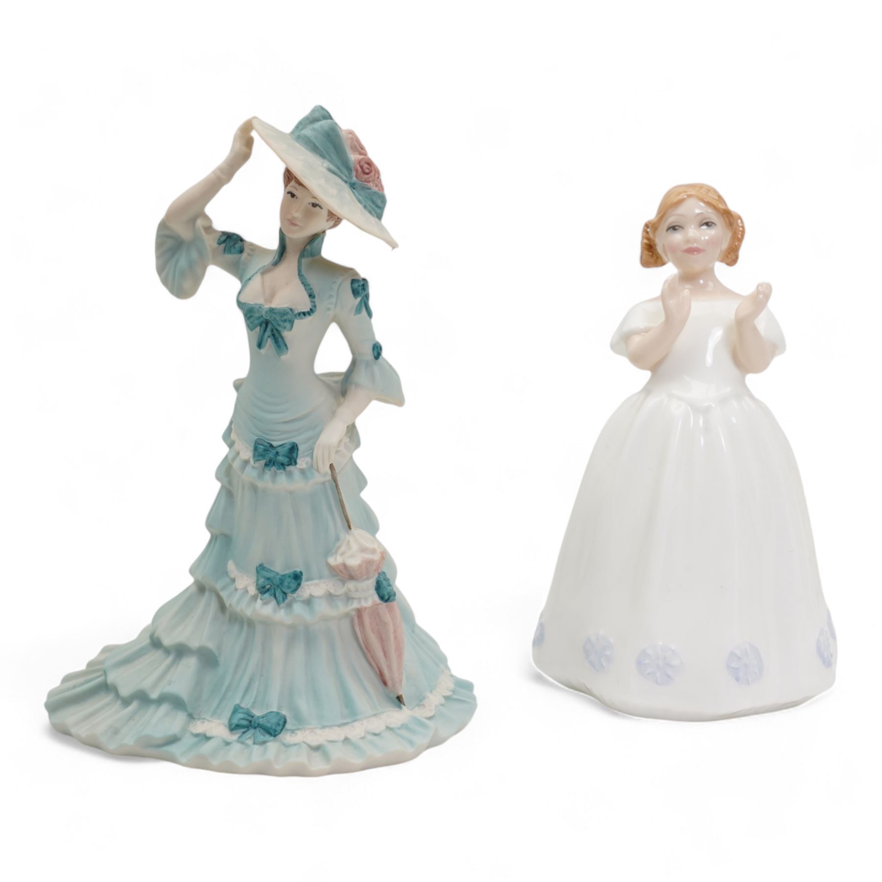 Four Coalport figures comprising Diana Princess of Wales ltd.ed no. 12194/12500, boxed, two Age of Elegance; First Waltz and Regents Park and Beau Monde Juliette, together with two Limited Edition Royal Worcester figures comprising Sweet Rose, no.3694/9500, and Sweet Violet, no. 3694/9500 and others figures (10)