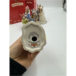 Five Royal Doulton Bunnykins comprising Sundial, Wedding Day, Gladiator, Romeo and Juliet 