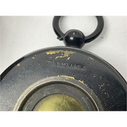 WW1 Short & Mason Ltd 'The Magnapole' black japanned brass field compass in leather carrying case; WW1 trench art paper knife inscribed Dixmude; and small quantity of cloth badges etc