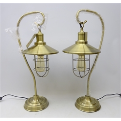  Pair brass finish table lamps in the style of hanging lanterns, H60cm as new   