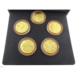  Set of twenty East African Wild Life Society Official Big Game Medals presentation edition 24kt gold on sterling silver sculpted by Anthony Jones for The Franklin Mint no 00008 1971-72, 41.6oz in display case with papers  