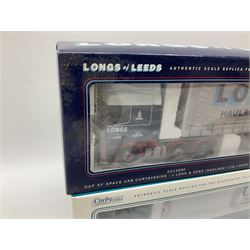 Three limited edition Corgi 1:50 scale lorries - DAF XF Space Cab Curtainside - J. Long & Sons (Haulage) Ltd Leeds No.CC13202; Scania Fridge Trailer - Corby Chilled Distribution Ltd No.CC12216; and Scania 4 Series Livestock Transporter - Olivers Transport Ltd No.CC12222; all boxed (3)