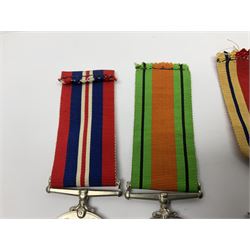 Group of five WWII medals comprising 1939-45 War Medal, Defence Medal and Italy, Africa and 1939-45 Stars; all with ribbons (5)