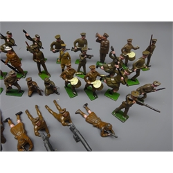  Forty-two die-cast figures of soldiers by Britains etc including drummers, prone with machine guns, holding French flags etc  