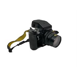 Zenza Bronica ETRS medium format camera body, AE Finder-E Model II, Zenza Bronica Zenzanon MC '1:4 f-40mm' lens, Zenza Bronica Zenzanon MC '1:4.5 f-200mm' lens,  Zenza Bronica Zenzanon MC '1:2.8 f-75mm' lens, and two film backs