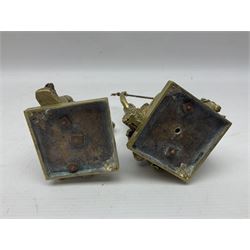 Pair brass grand tour style figures of Minerva and Mars, each on a square base, Minerva H18cm