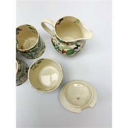 Four Emma Bridgewater mugs, together with a jug, and preserve pot and cover, decorated in sweet pea pattern, mugs H7cm. (5). 