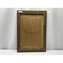 American Primitive School (19th century): Girl in a Blue Dress, oil on canvas laid loosely on board unsigned 46cm x 29cm