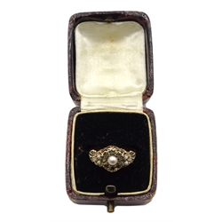  Victorian 15ct gold seed pearl and peridot ring, Birmingham 1874  