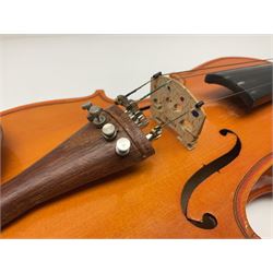 Three Stentor Student violins - three-quarter size with 33cm two-piece back; and two quarter size each with 28cm two-piece back; each in carrying case with bow (3)