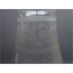  Large Victorian glass storm lantern shade with foliate acid etched decoration, H56.5cm, base D23cm   